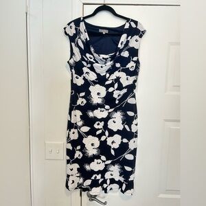 Laura Petites Black & White Floral Cowl Neck Midi Dress Size 12